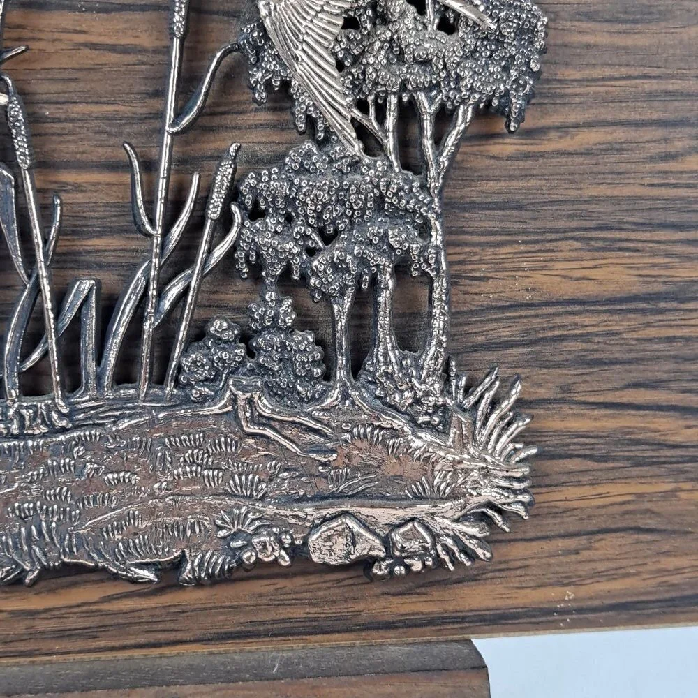Birds in Flight, Copper on Wood with Wooden Easel or Wall Hanging Vintage